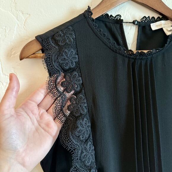 Monteau Los Angeles Size Large Top - Black Peplum Blouse Lace Button - Picture 2 of 8